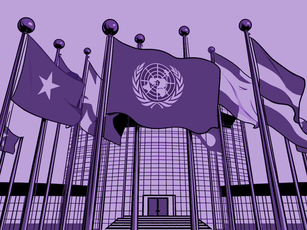 Image of the flag of the united nations along with other flags.